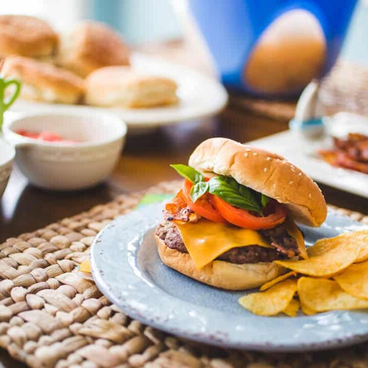 Candied Bacon and Basil Cheeseburgers