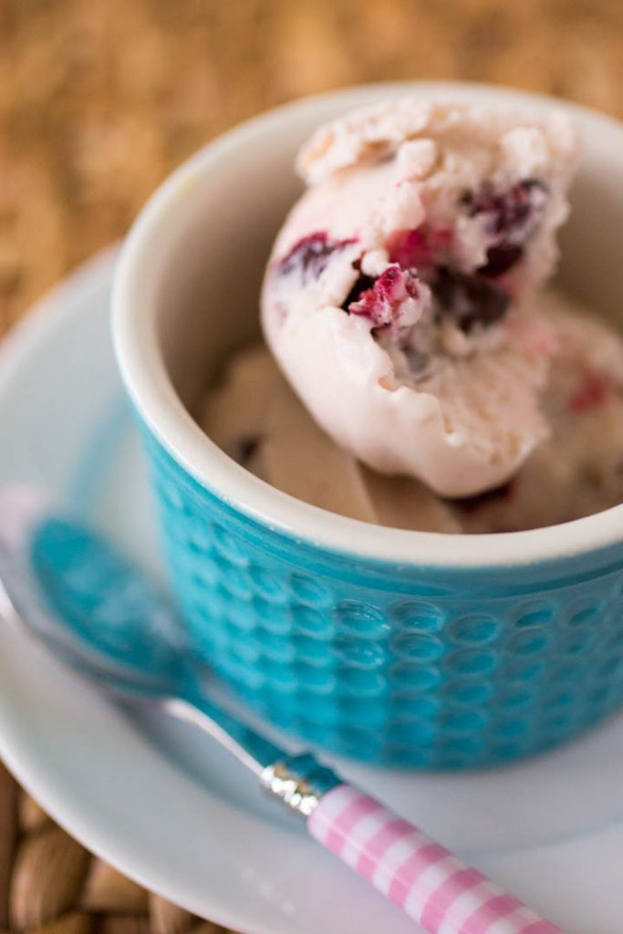 Roasted cherry ice cream with almonds and chocolate chips