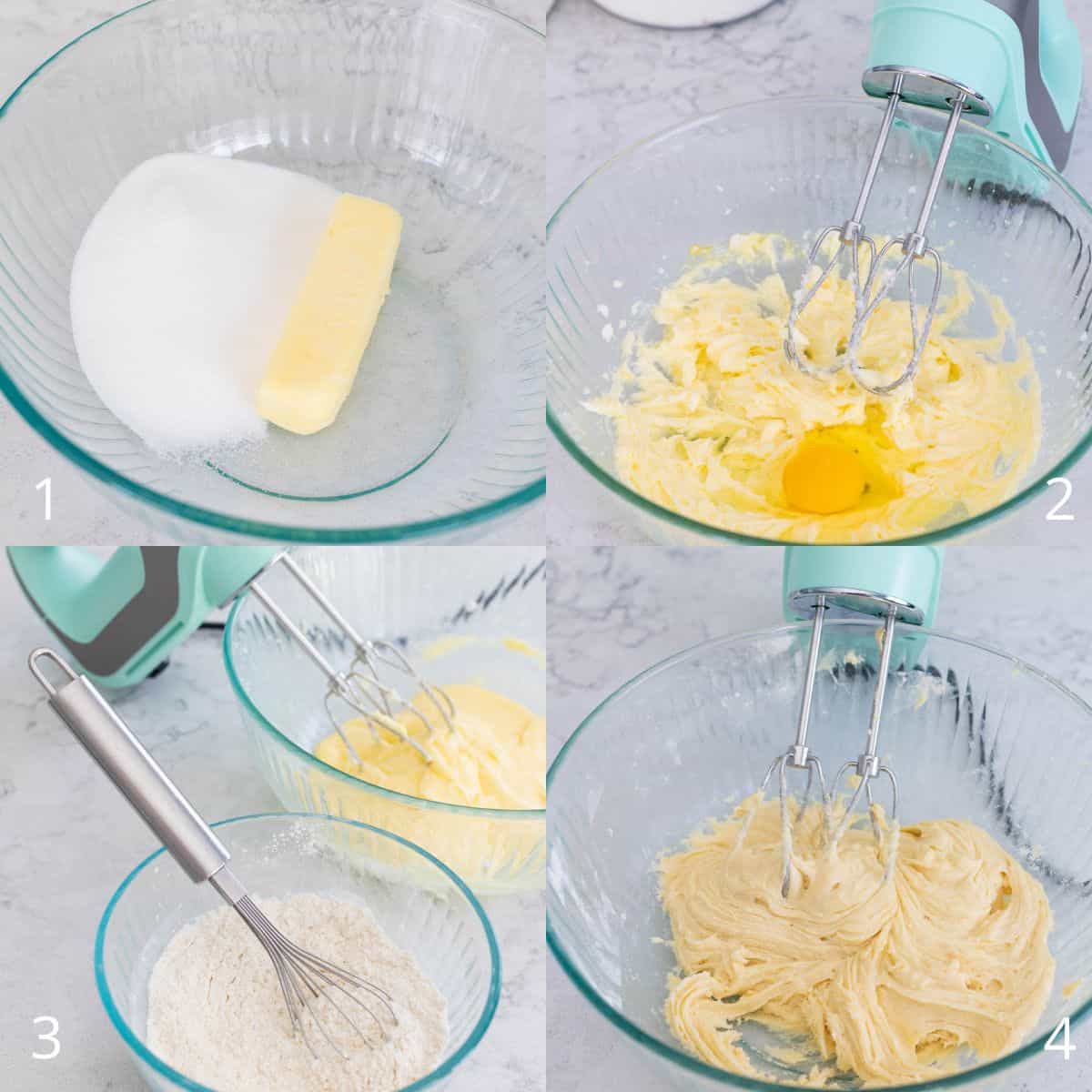 The step by step photos show how to make the cake batter.