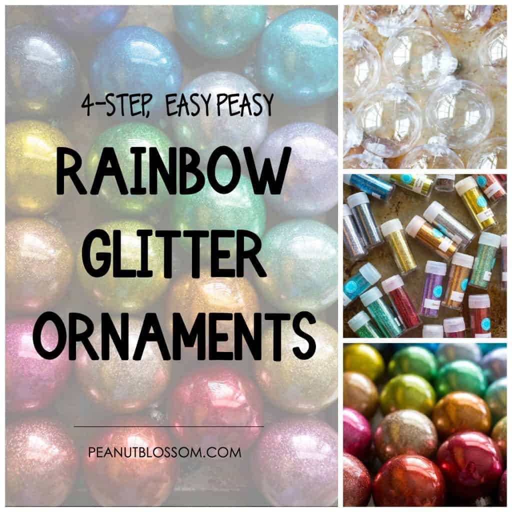 4-step easy DIY rainbow glitter ornaments for Christmas