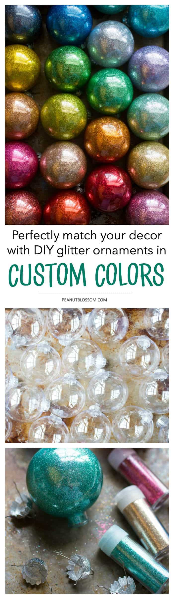 4-step easy DIY rainbow glitter ornaments for Christmas