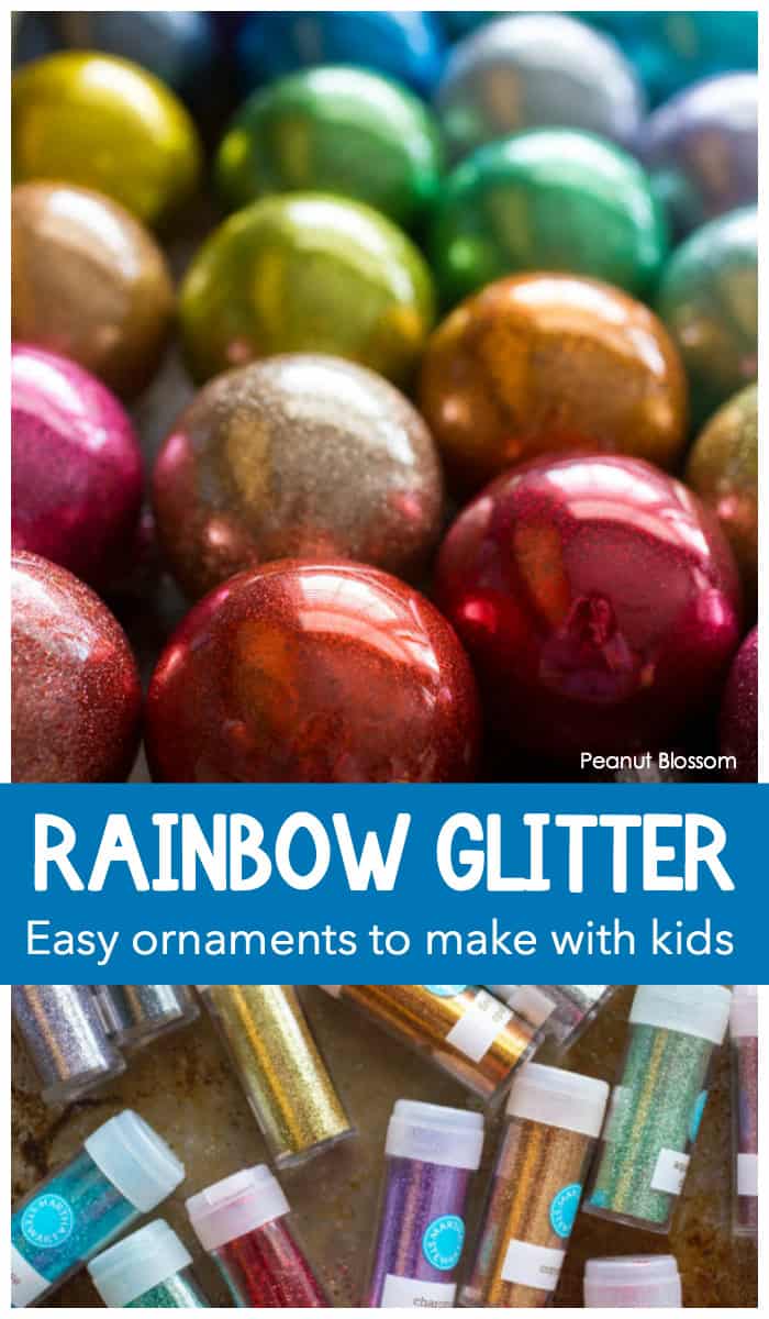 How to make rainbow glitter ornaments with your kids: Super easy Christmas crafting with sparkly fun.