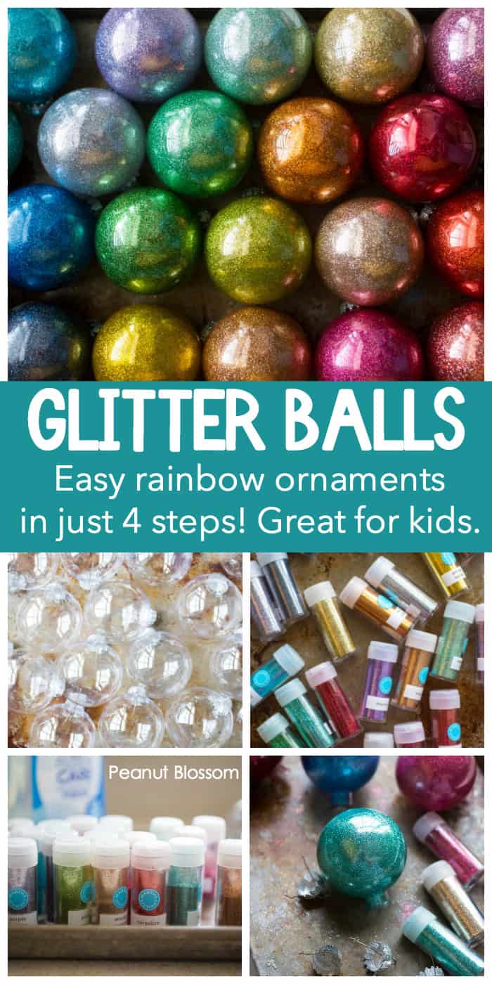 How to make rainbow glitter ornaments with kids. Just 4 steps to glittery fun. 