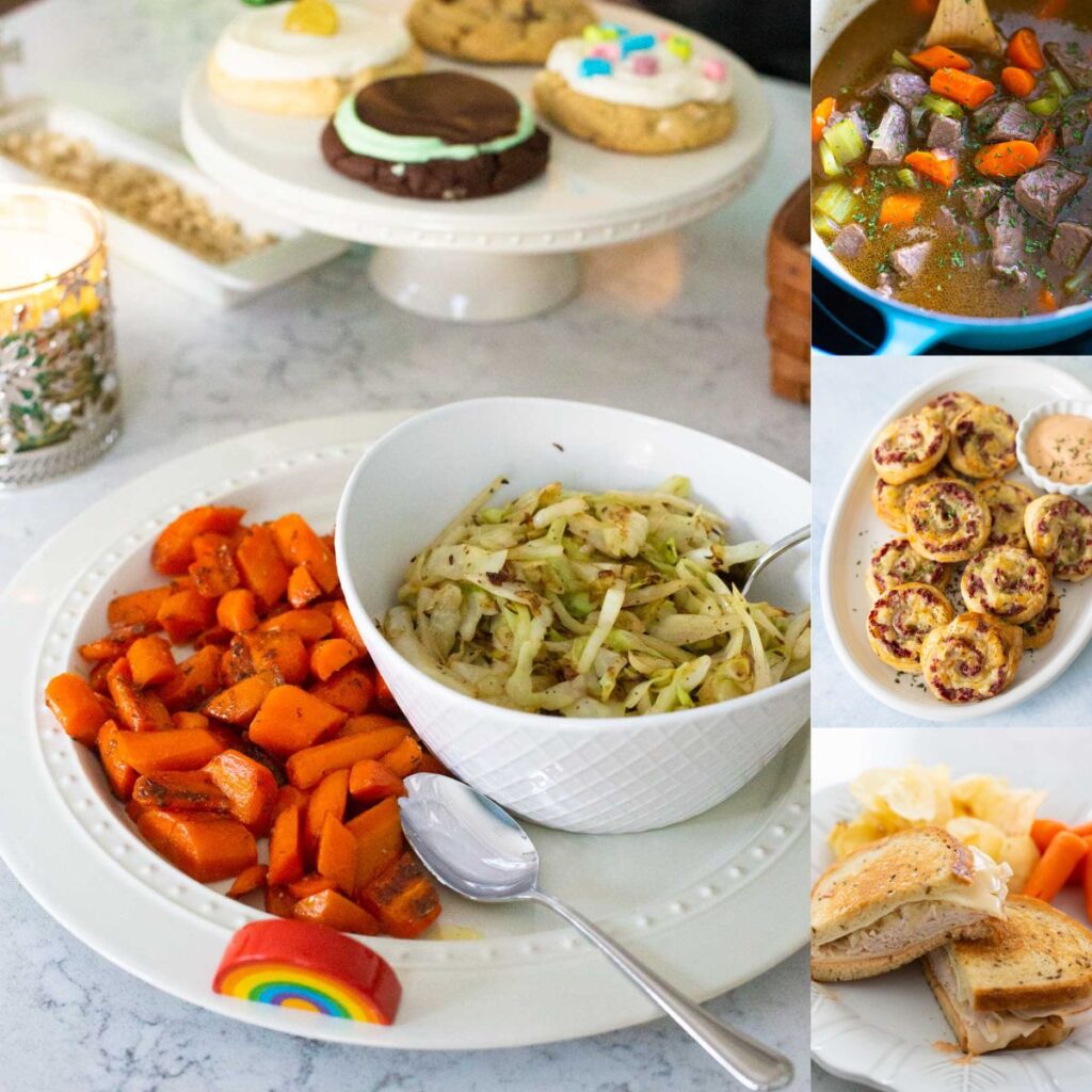The photo collage shows 4 easy dinner ideas for kids on St. Patrick's Day.