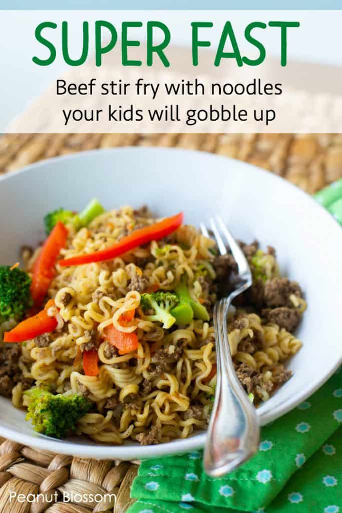 Easy beef stir fry with noodles that kids want to gobble up