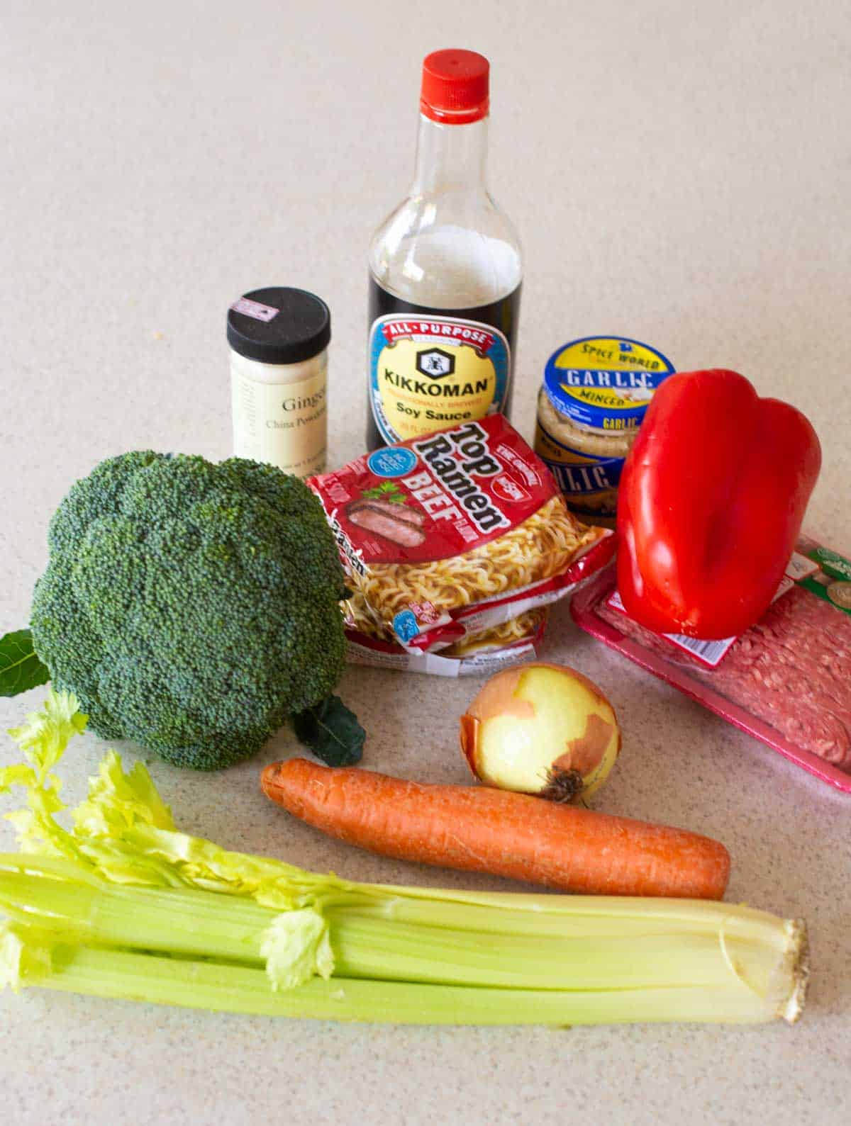 All the ingredients to make the recipe are on the counter.