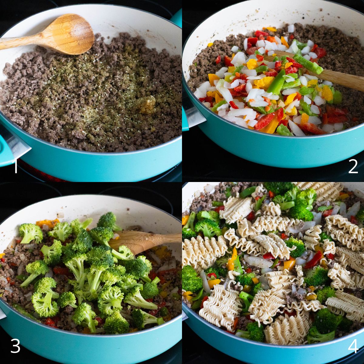 The step by step photo collage shows how to cook the stir fry.