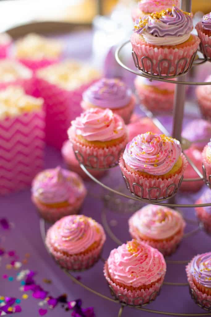 Pink and purple swirled cupcakes for the ultimate Barbie birthday party