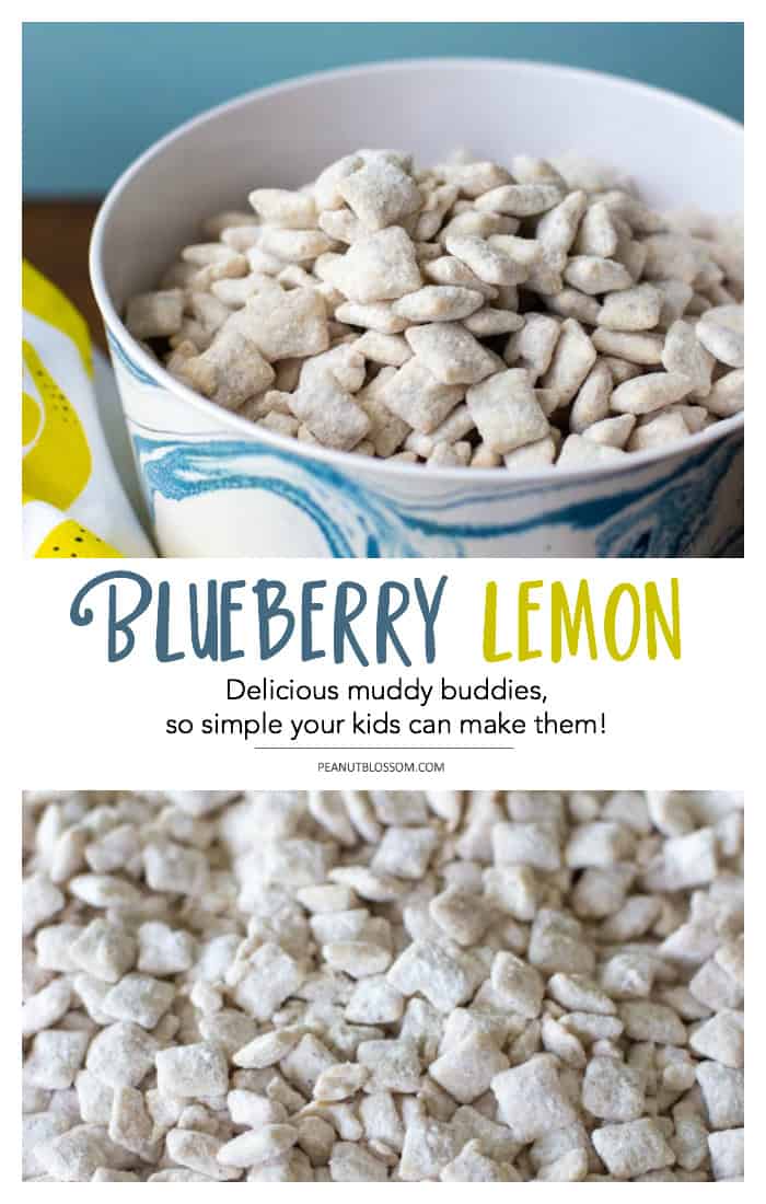 Simple blueberry lemon muddy buddies you can bake with your kids