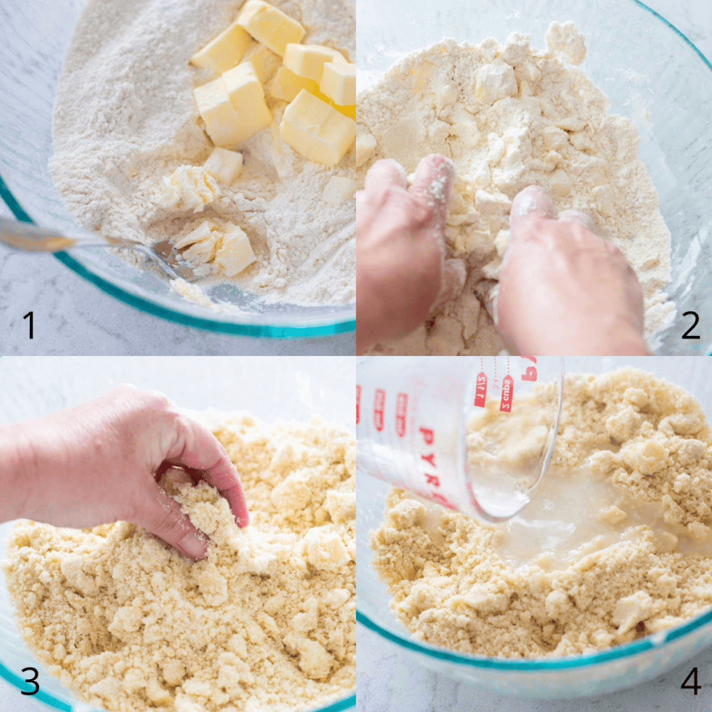 Step by step photo collage that illustrates how to make the cobbler topping.