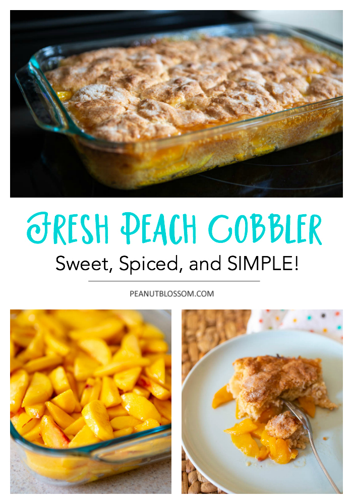 Southern peach cobbler with fresh peaches is an easy summertime dessert.