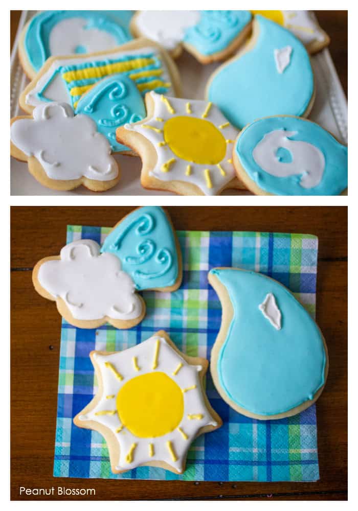 Adorable hurricane cookies: weather-themed sugar cookies for rainy day baking with kids.