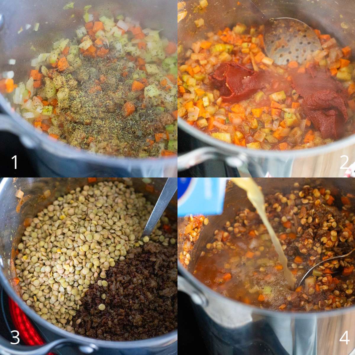 The step by step photos show how to assemble the ingredients of the soup.