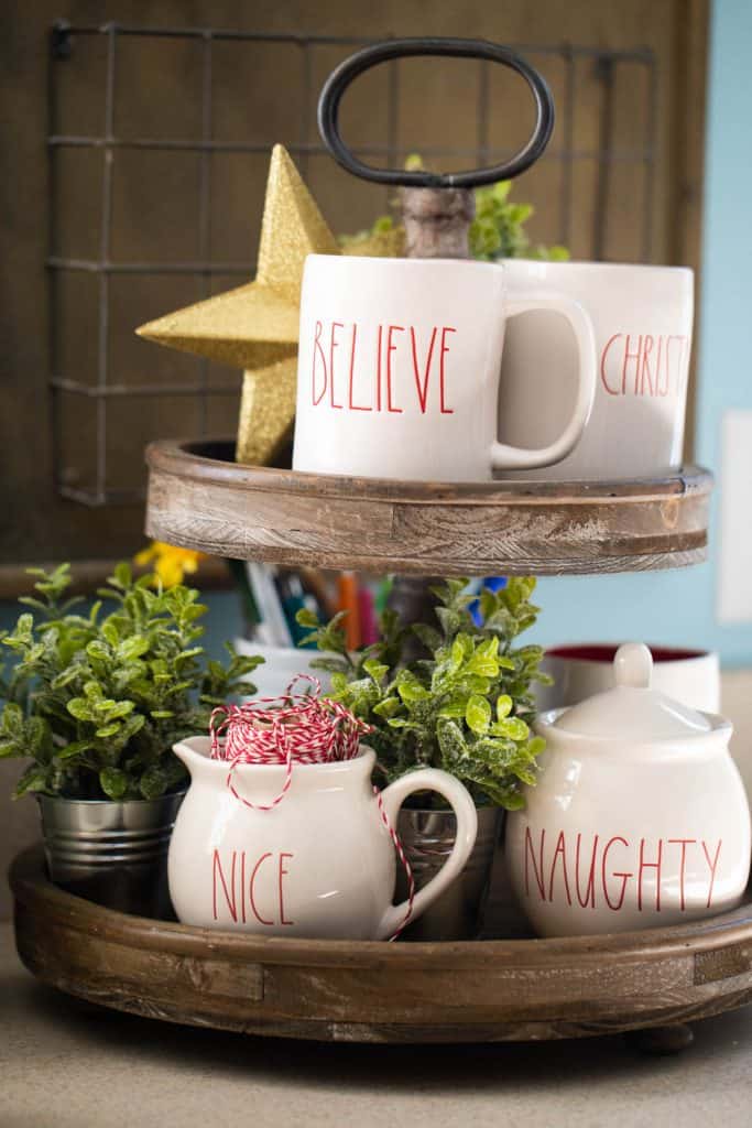 Kitchen organization ideas for cooking in a crowded kitchen: Keep mugs ready to go in a cute organizer