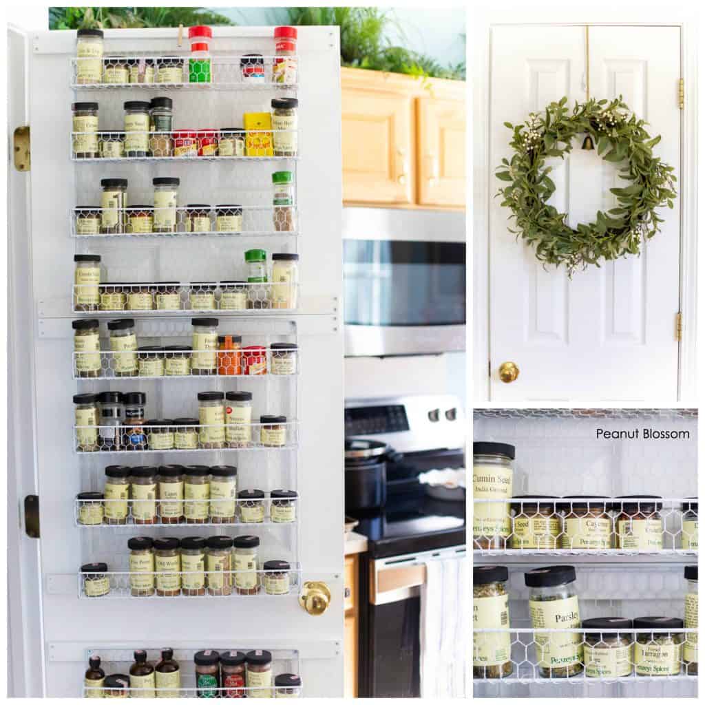 Kitchen organization ideas for cooking in a crowded kitchen: organize your spices in a farmhouse style spice rack