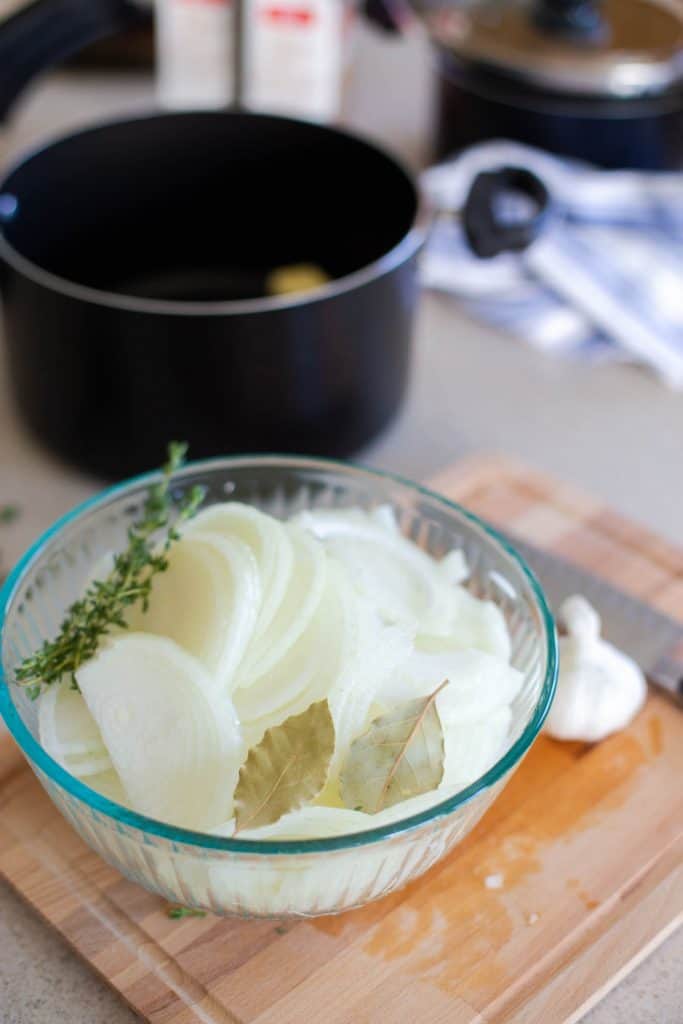 Kitchen organization ideas for cooking in a crowded kitchen: minimize the mess by strategically using single prep bowls.