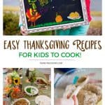 The photo collage shows a child helping to cook thanksgiving dinner next to a photo of two girls holding a chalkboard that says "Thanks"