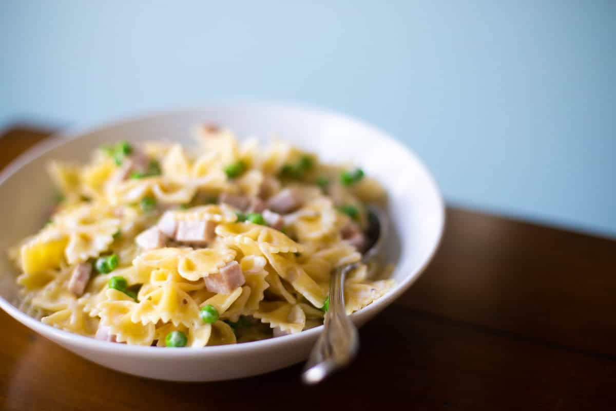 Ham and Peas Pasta Alfredo Peanut Blossom