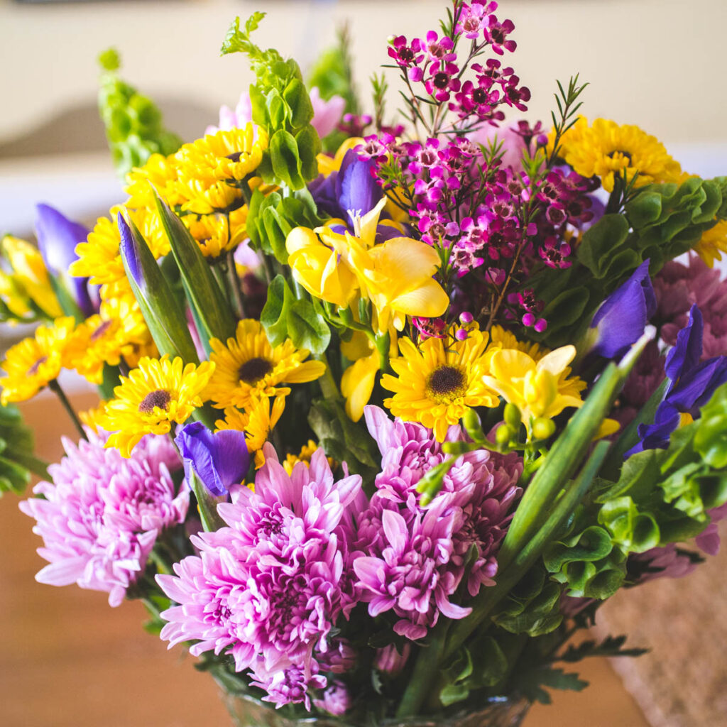 A big bouquet of fresh flowers from Trader Joe's