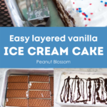 A graphic that shows the step-by-step photos for assembling the ice cream cake.