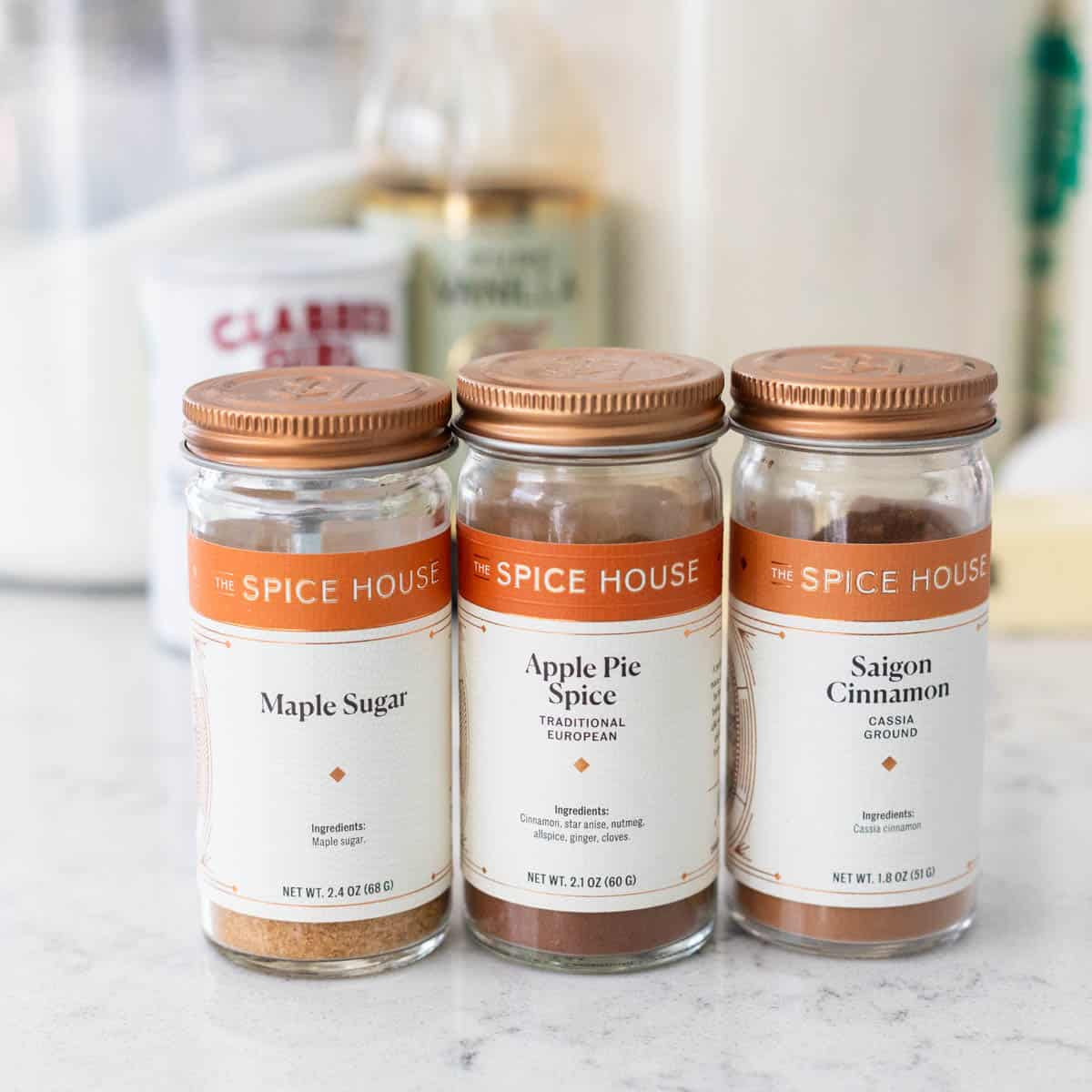 3 jars of spices to use with waffles.