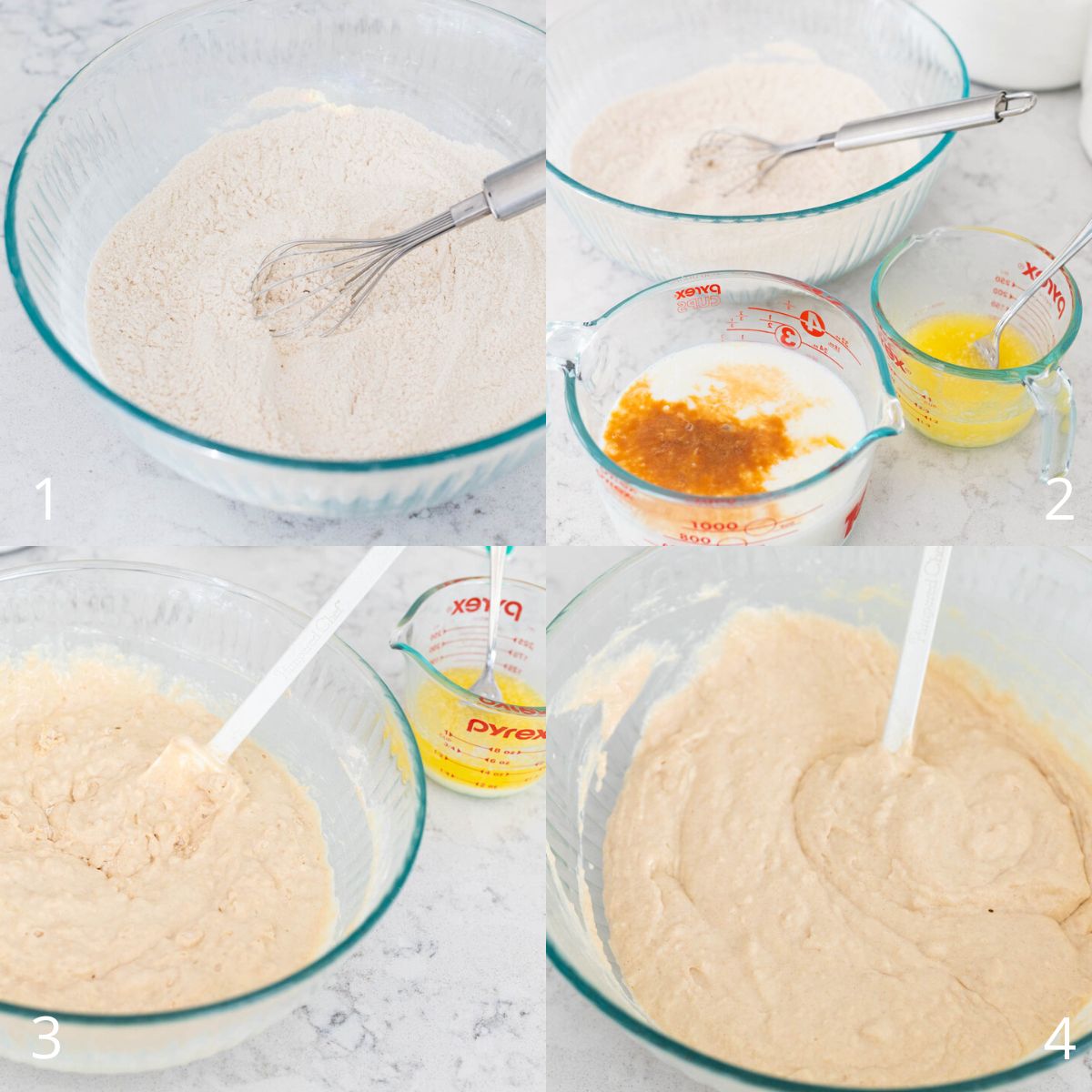 The step by step photos show how to make the waffle batter.