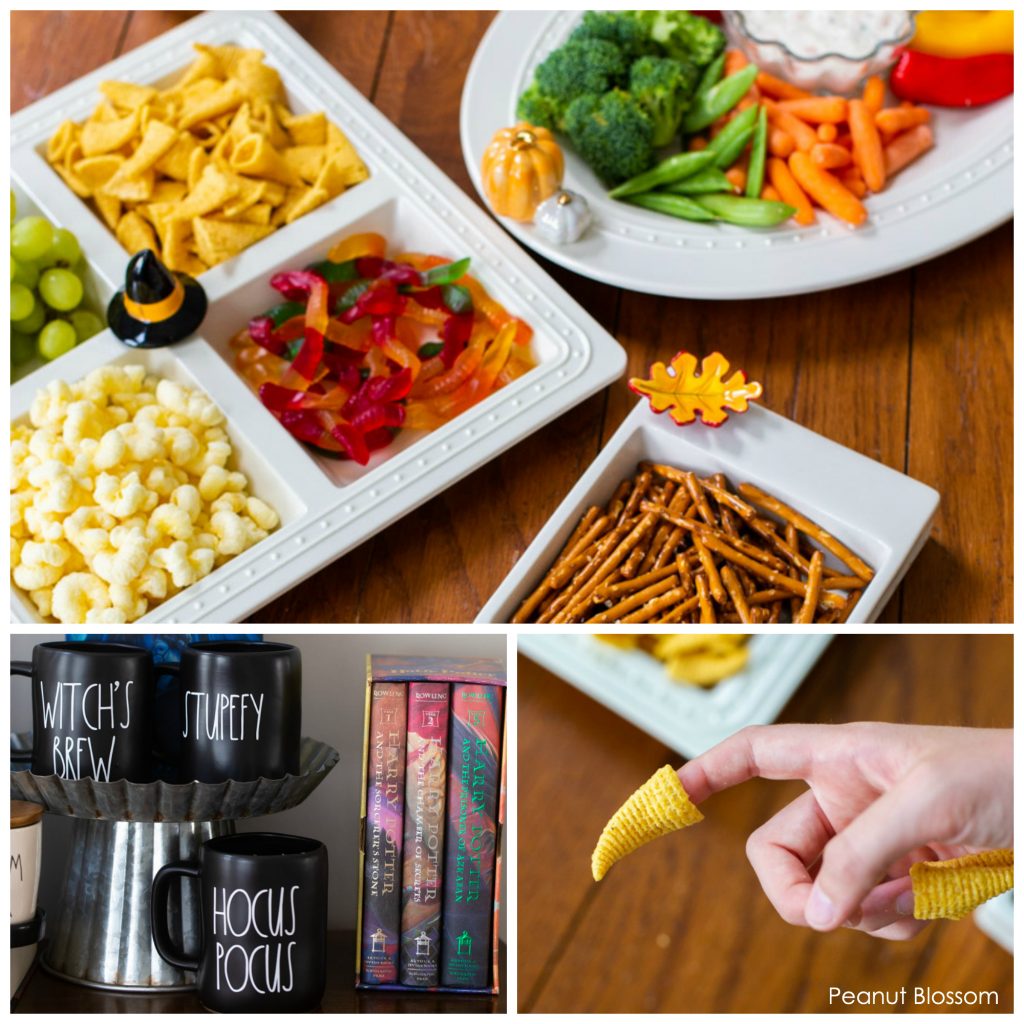 A fun display of Harry Potter snacks for a fun Harry Potter party.