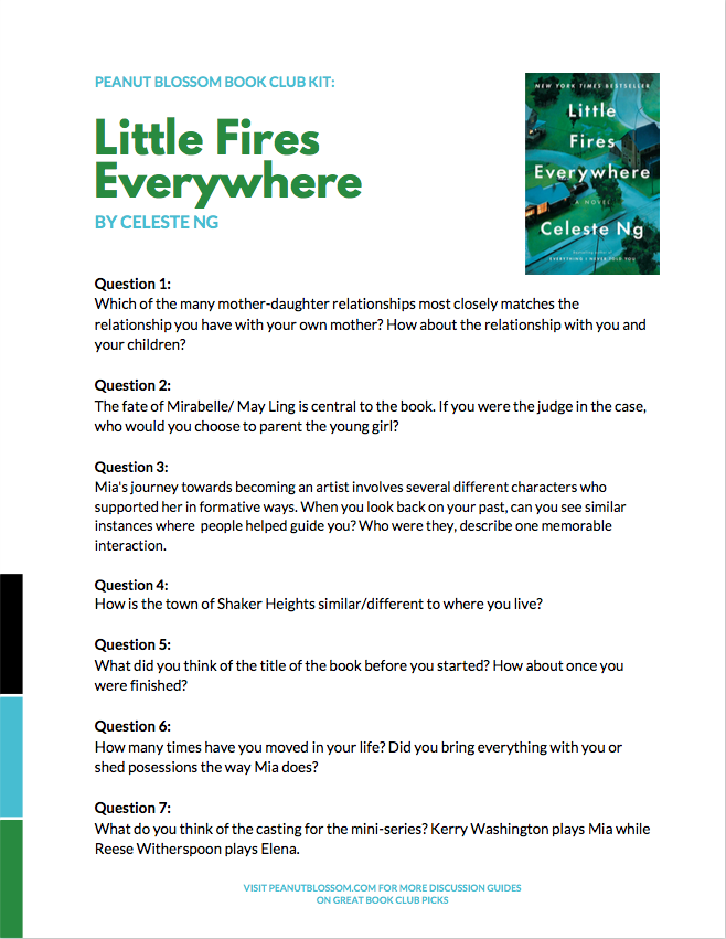 Discussion questions for Little Fires Everywhere by Celeste Ng