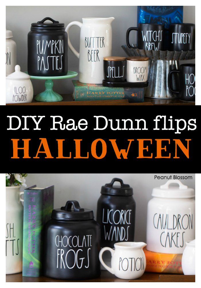 How to DIY Rae Dunn Halloween pieces and take advantage of your collection by flipping them around and using both sides in your display!