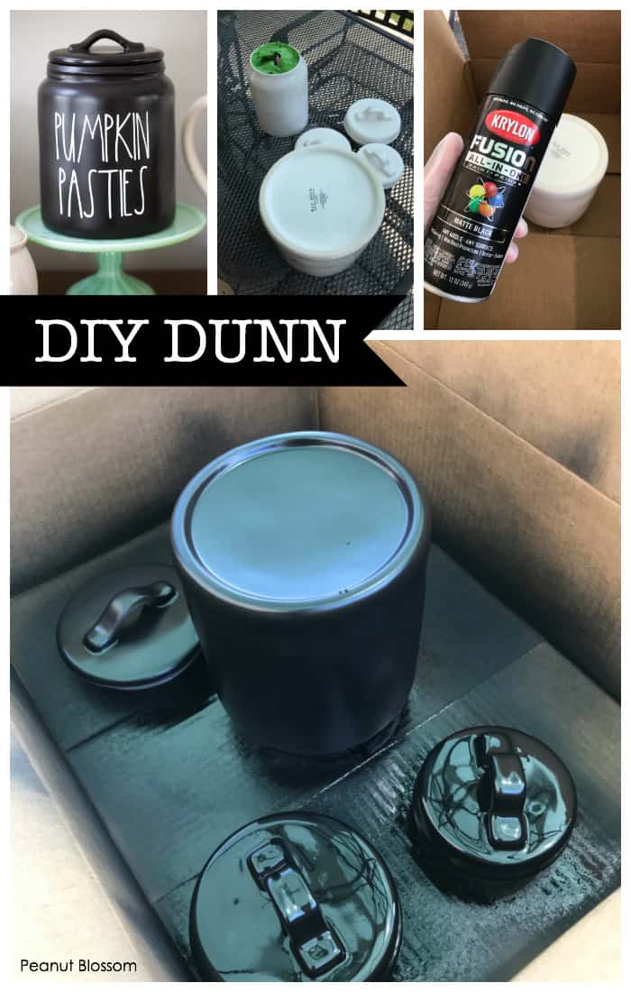 DIY Rae Dunn Halloween: Paint your own pottery black and add adorable Dunn-inspired decals.