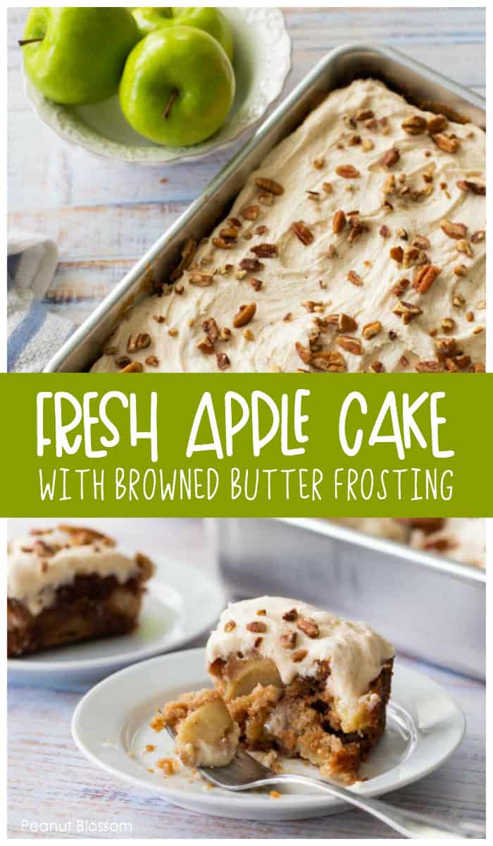 Fresh apple cake with browned butter frosting and pecans is a perfect make-ahead dessert for Thanksgiving.