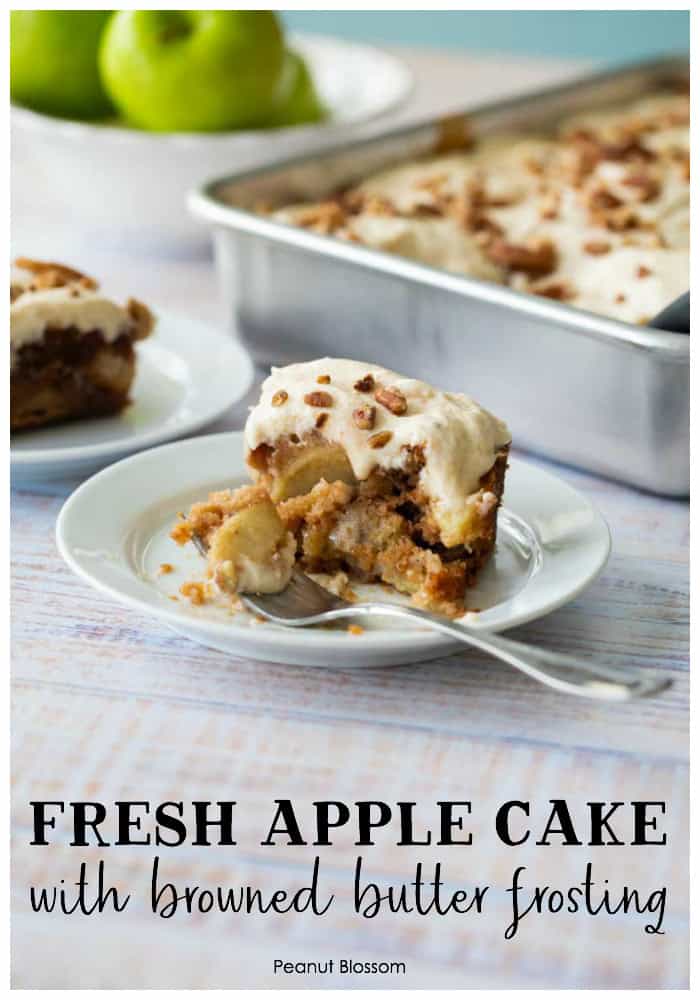 Fresh apple cake with browned butter frosting is a great way to use up a huge batch of apples.