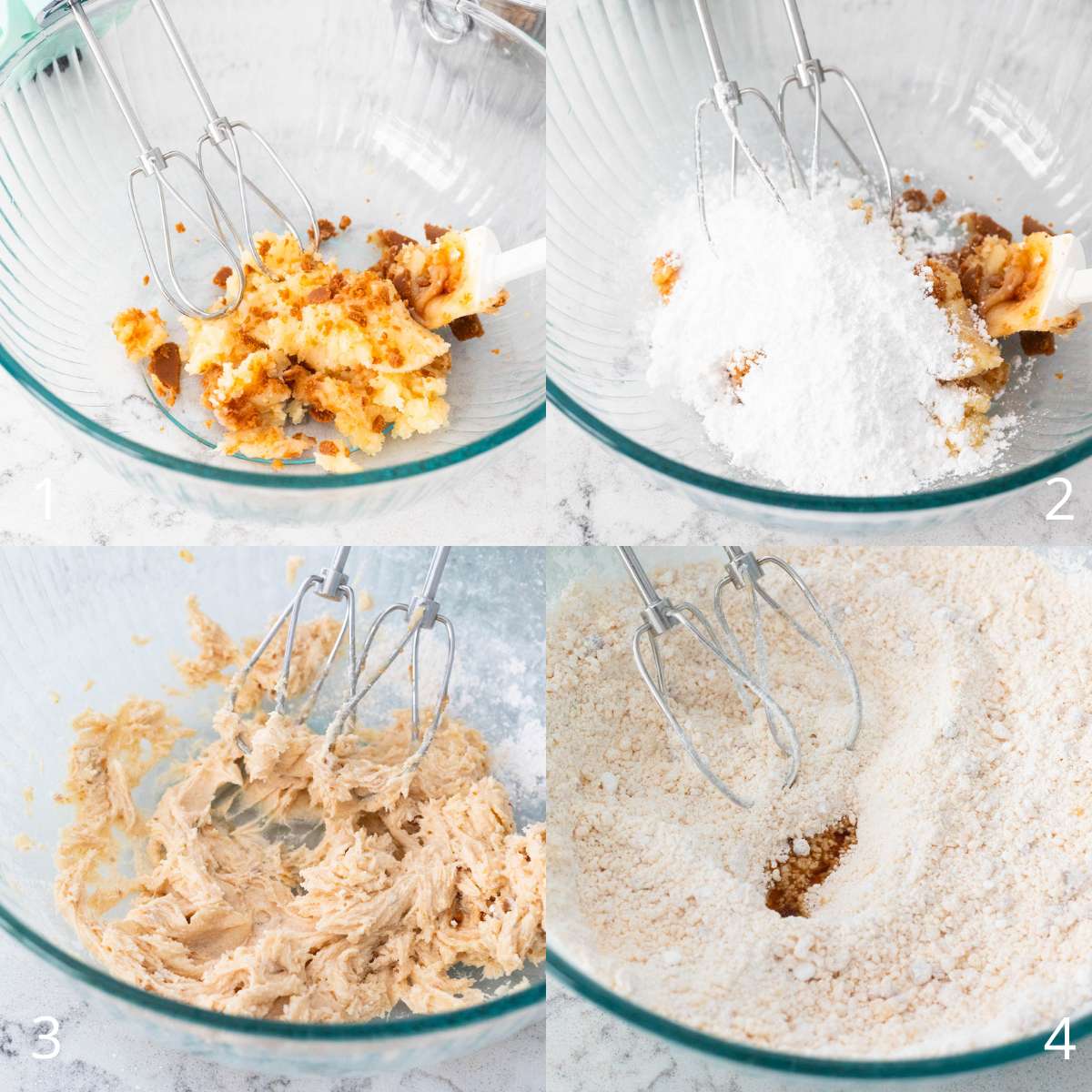 The step by step photos show how to beat the powdered sugar and milk into the browned butter.