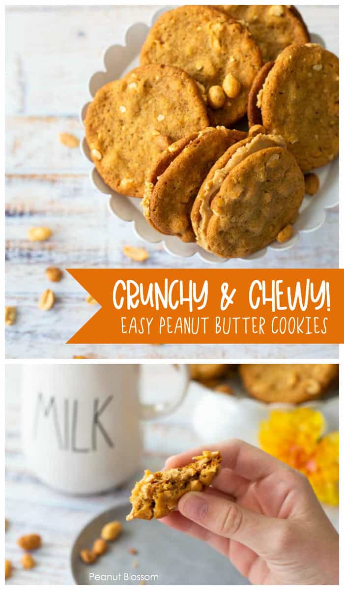 Chewy and crunchy peanut butter cookies are easy to bake with kids.