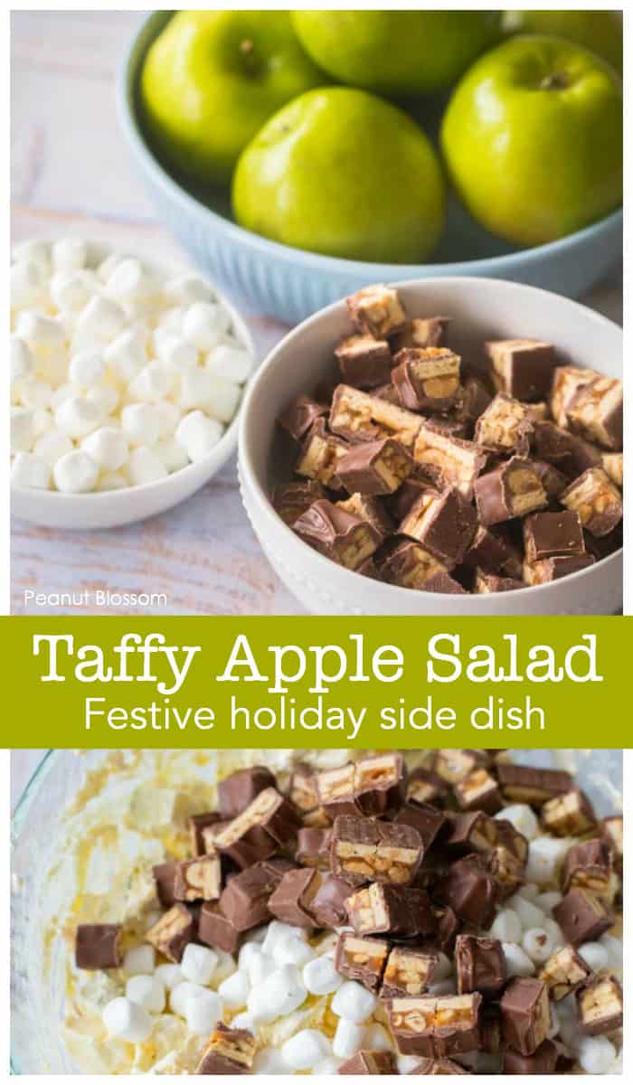 Taffy Apple Salad is a festive holiday side dish for Thanksgiving or Christmas 