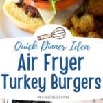 The photo collage shows the burger next to an air fryer.