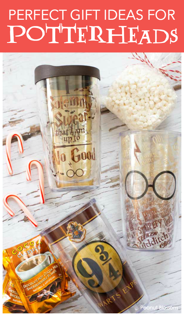The perfect gift idea for Harry Potter fans: Give them a hot cocoa kit tucked inside a brand new Harry Potter Tervis cup.