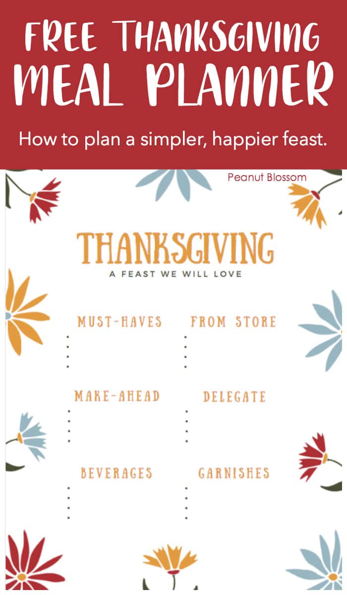 A free printable Thanksgiving meal plan page for an easy Thanksgiving dinner.