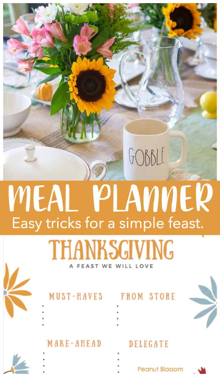 A free printable Thanksgiving meal plan page for an easy Thanksgiving dinner.