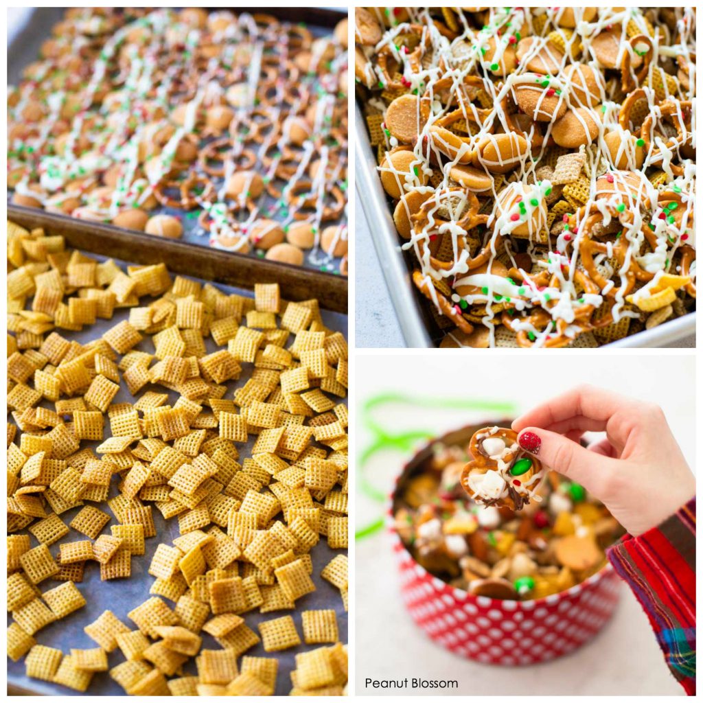 Kids will love helping bake this easy Chex Mix for Christmas. Drizzle the white chocolate over Nila wafers and pretzles while the maple-coated Chex cereal cools.