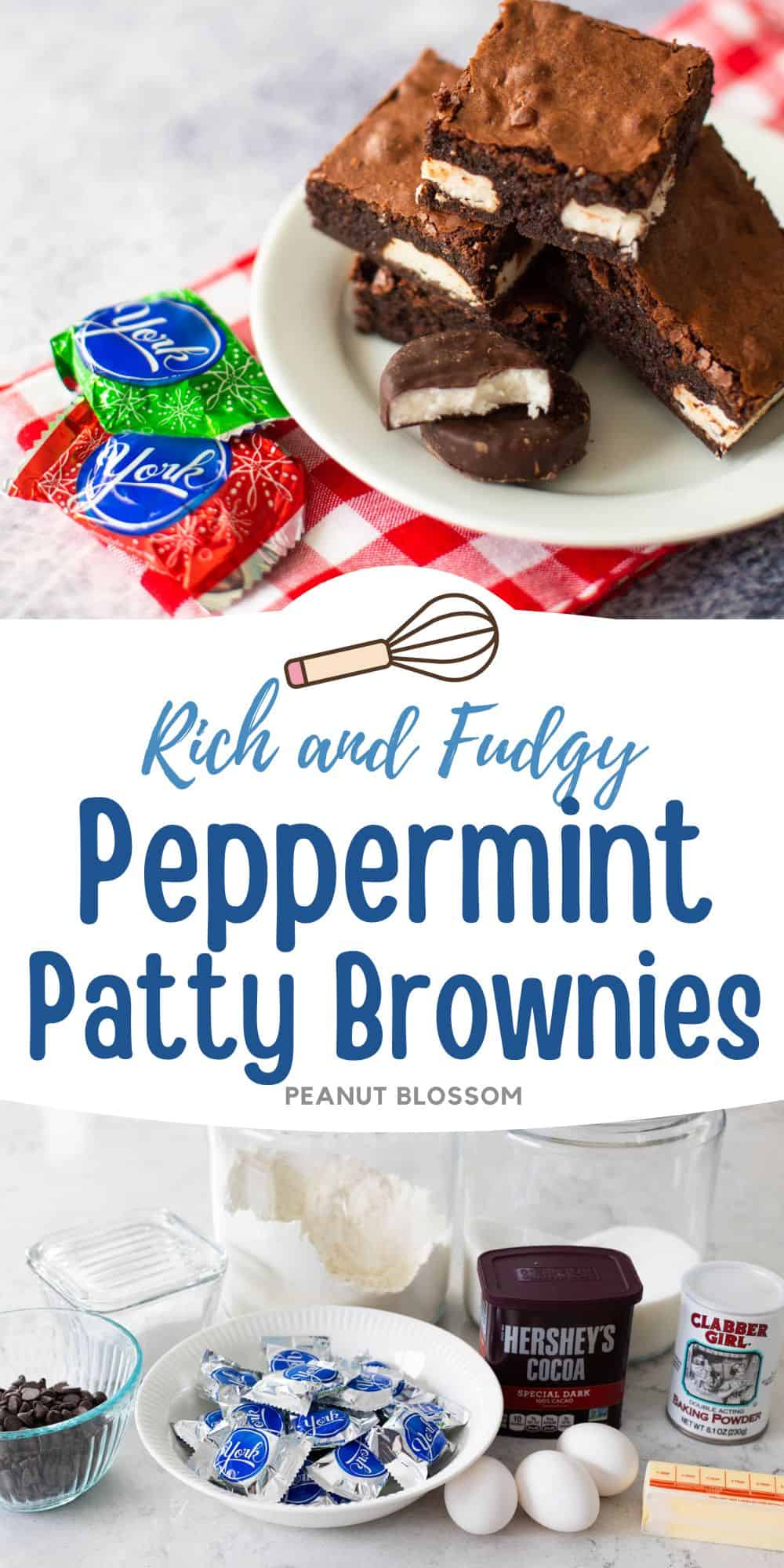 The photo collage shows the baked brownies next to the ingredients used to make them.