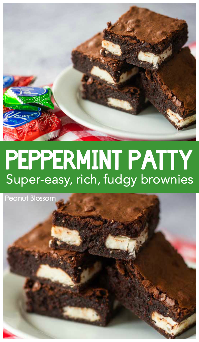 A plate of peppermint patty brownies is ready for your family to enjoy this holiday!