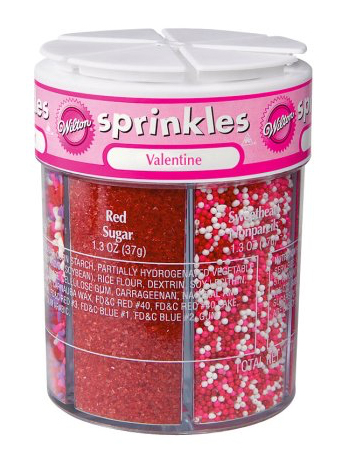 Fun Valentines Day sprinkles for a cookie decorating party.