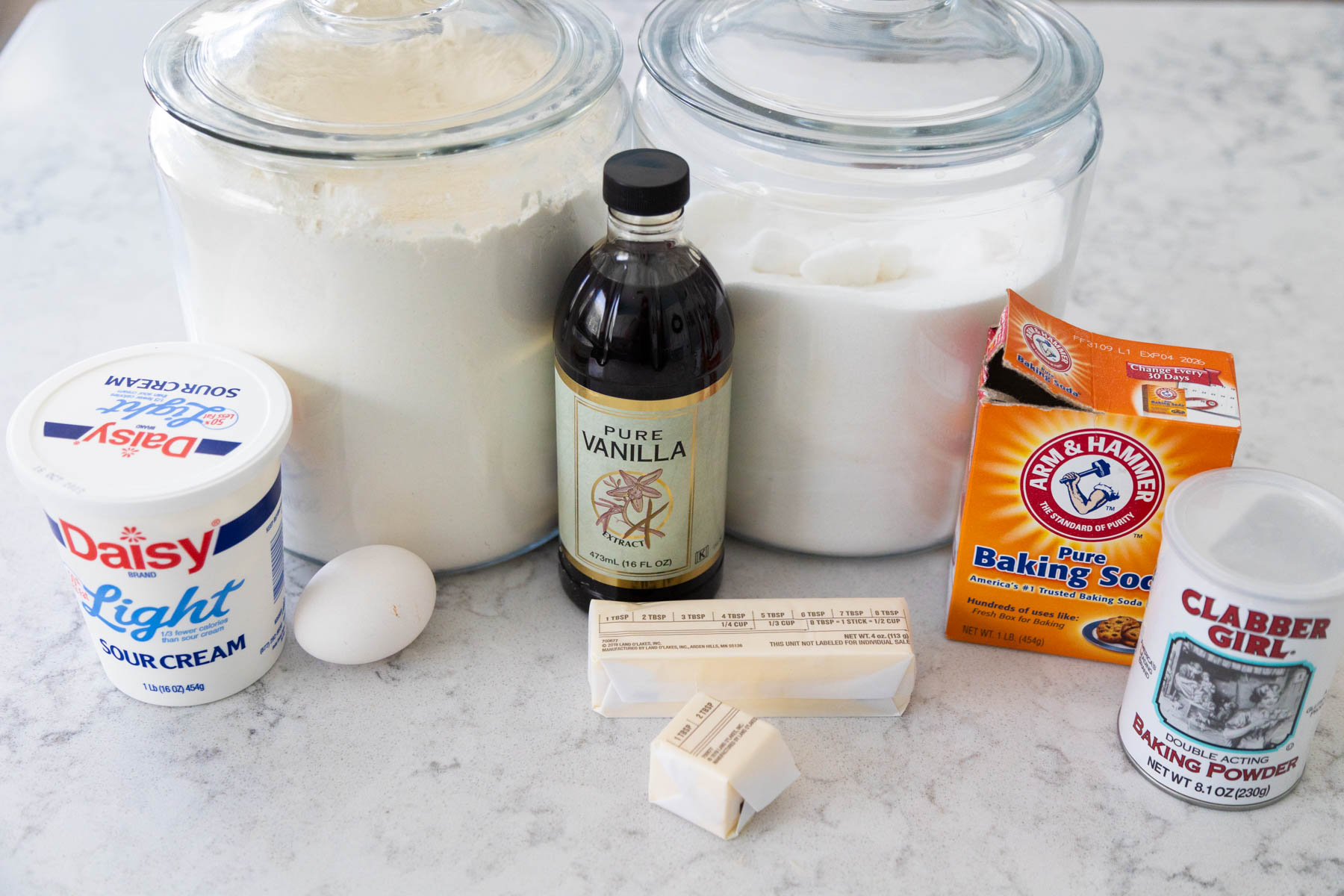 The ingredients to make the soft cookie base are on the kitchen counter.