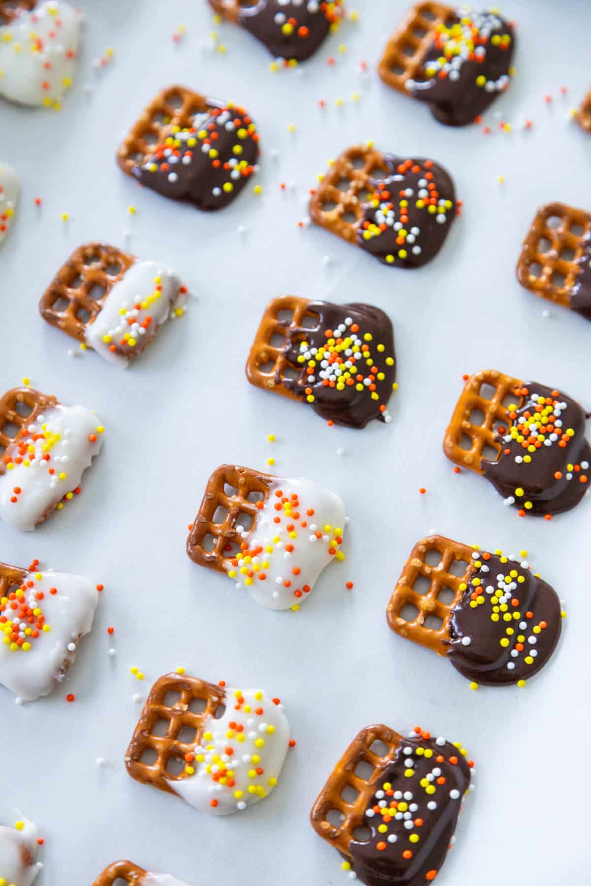 The leftover icing was used to dip pretzels with sprinkles.