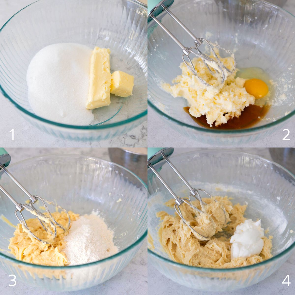 The step by step photos show how to make the cookie dough for the black and white cookies.