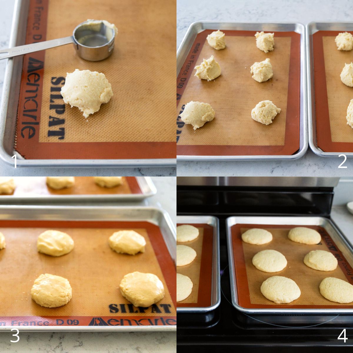 The step by step photos show how to portion the dough and bake them on cookie sheets.