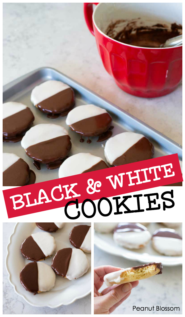 Black and white cookies on a cookie sheet next to a batter bowl.