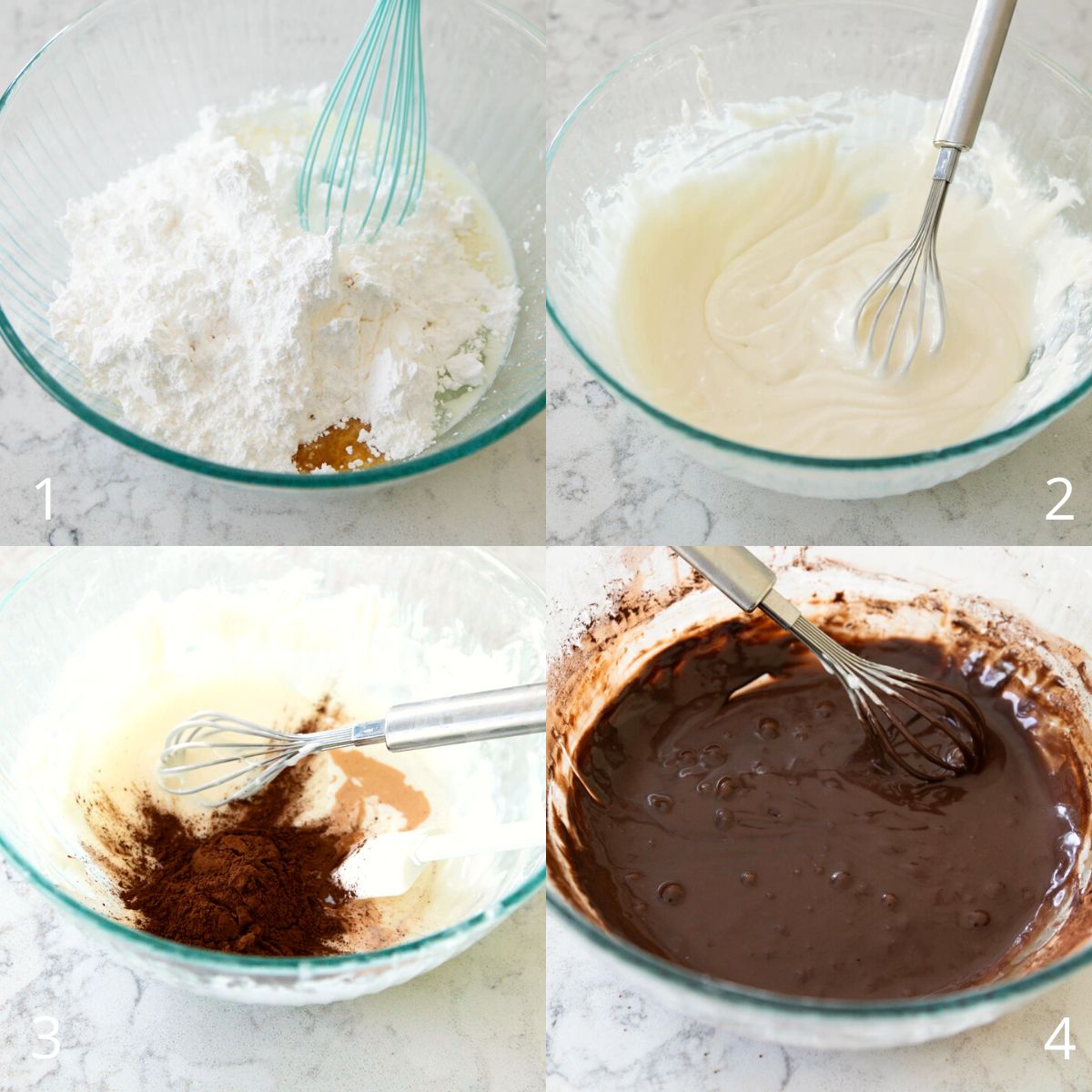 The step by step photos show how to make the black and white icing.