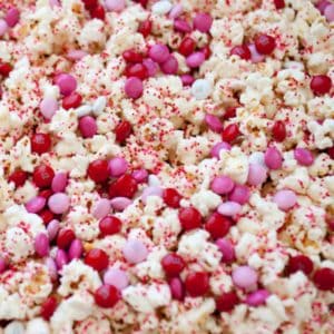 A batch of red and pink Valentine popcorn.